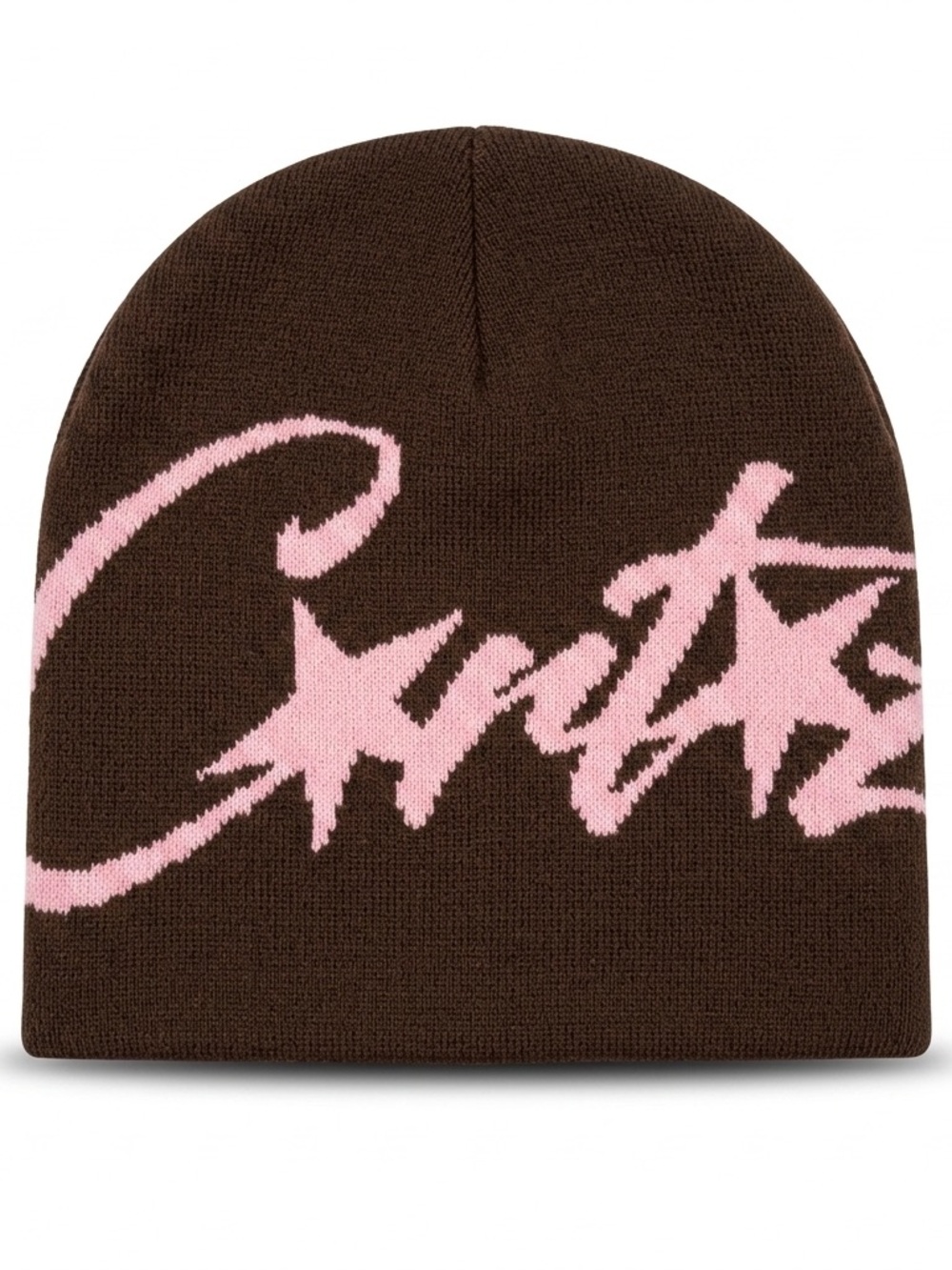 Cortiez Brown Knit Beanie with Pink Script Detail